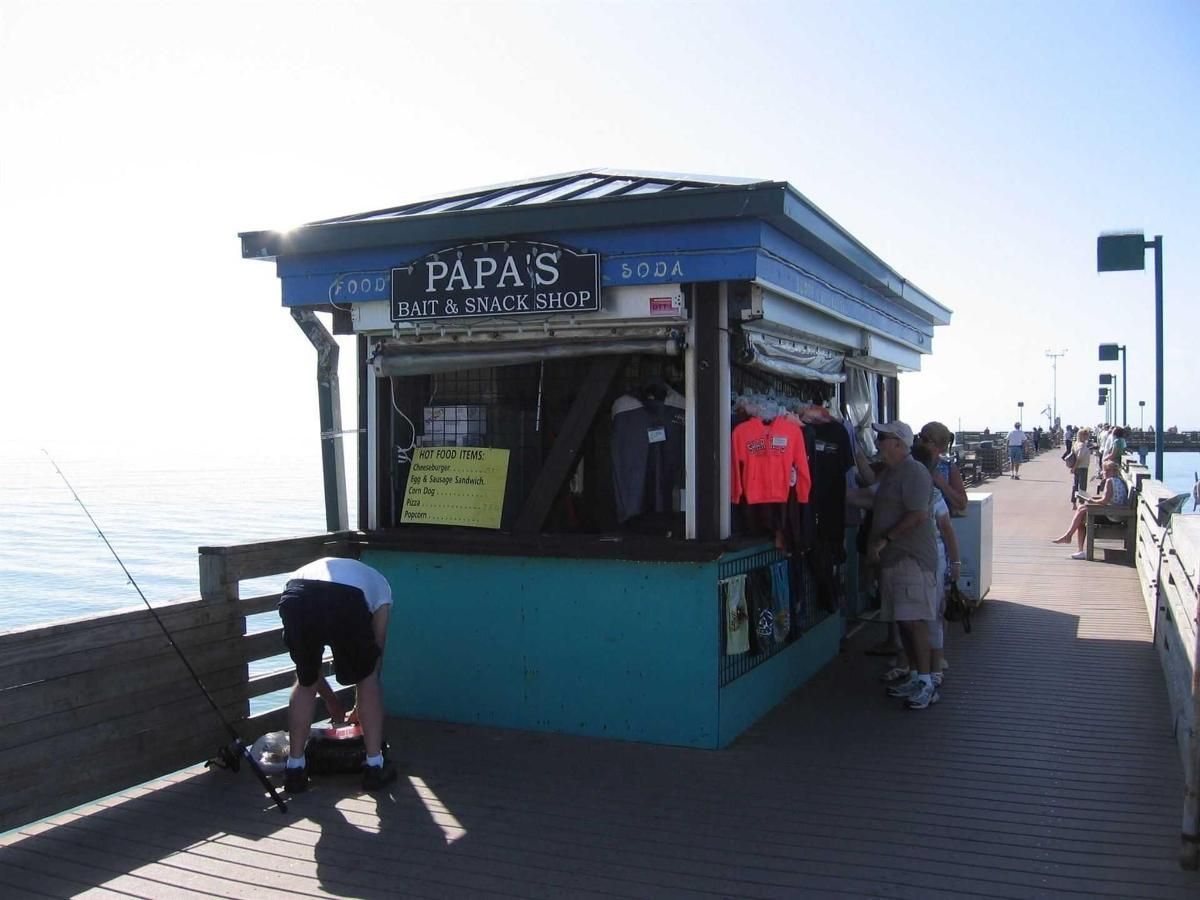 A kiosk on a pier called papa 's