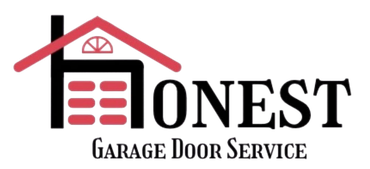 The logo for honest garage door service shows a house with a red roof