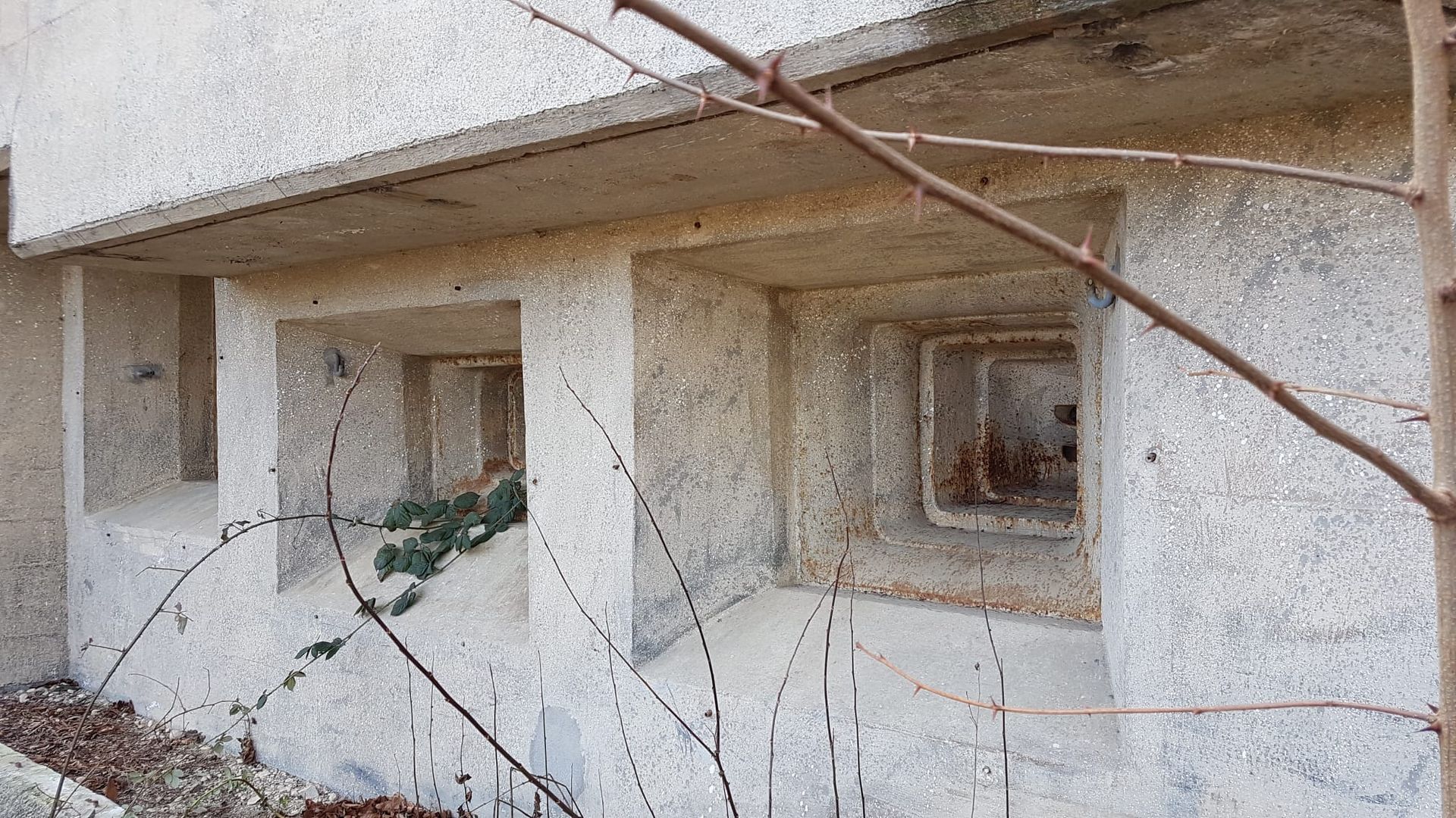 Un bunker en béton avec quelques fenêtres.