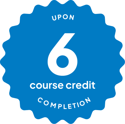 Blue badge with text: 