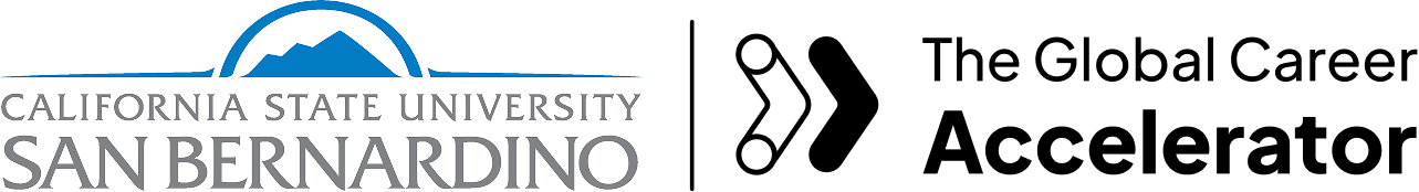 Logo for California State University, San Bernardino and The Global Career Accelerator.