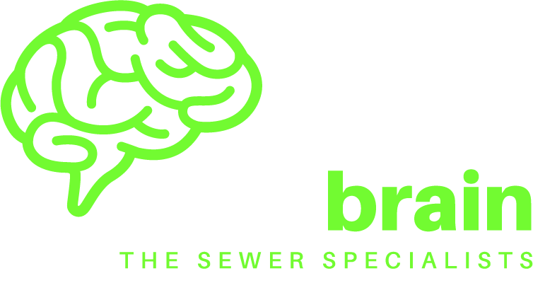 A green brain with the words `` the sewer specialists '' below it.