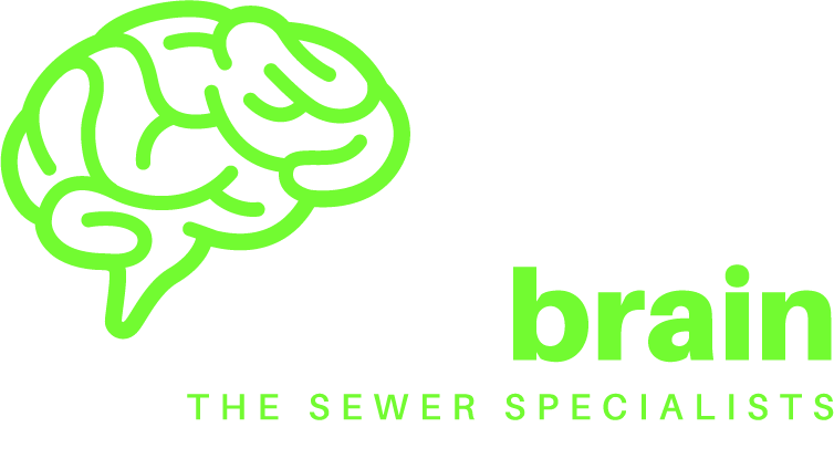 A green brain with the words `` the sewer specialists '' below it.