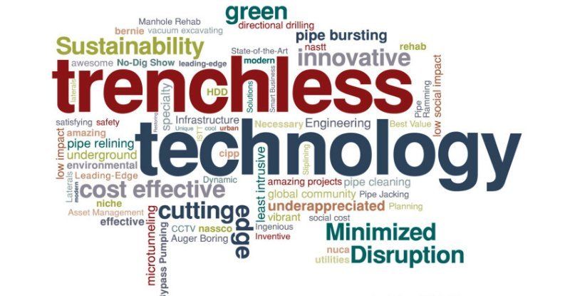 A word cloud with the word trenchless technology in the middle
