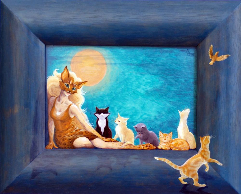 Katvrouw, een schilderij van Maria Huijben