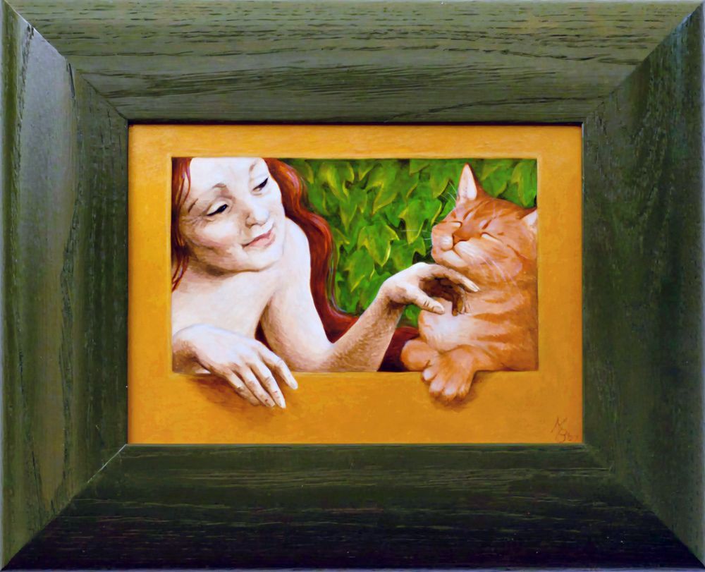 Vrouw met poes, een schilderij van Maria Huijben