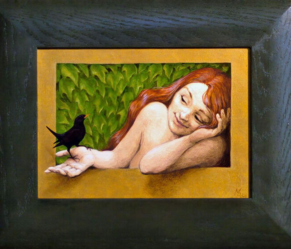 Vrouw met vogel, een schilderij van Maria Huijben