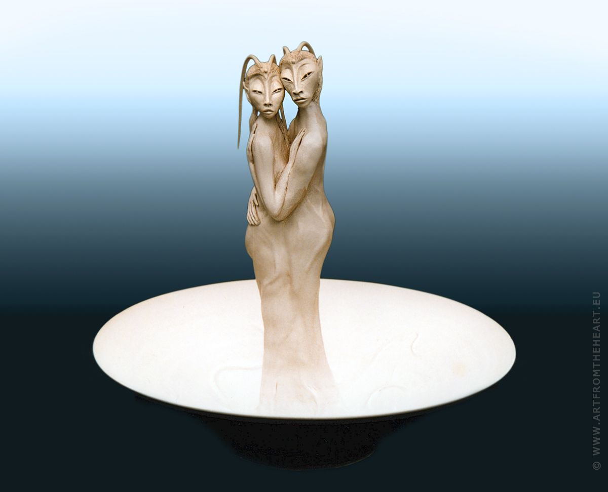 Sculptuur  'Geliefden' -  steengoedklei