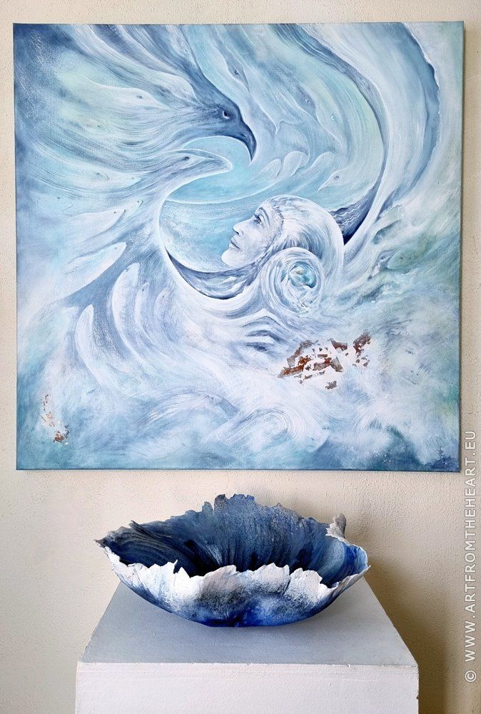 Schilderij 'Wind en water' en keramiek schaal