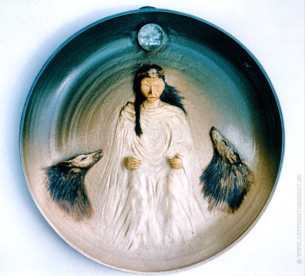 Wolf-leraar, keramiek wandbord