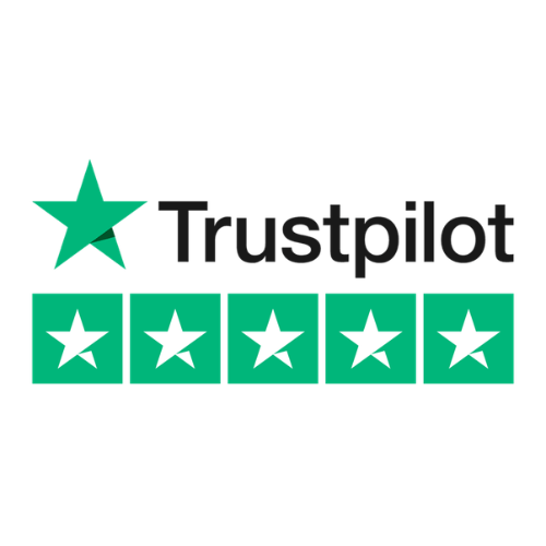 The trustpilot logo has a green star and four stars.