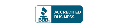A blue and white button that says accredited business