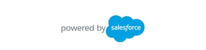 A blue cloud with the words powered by salesforce on it