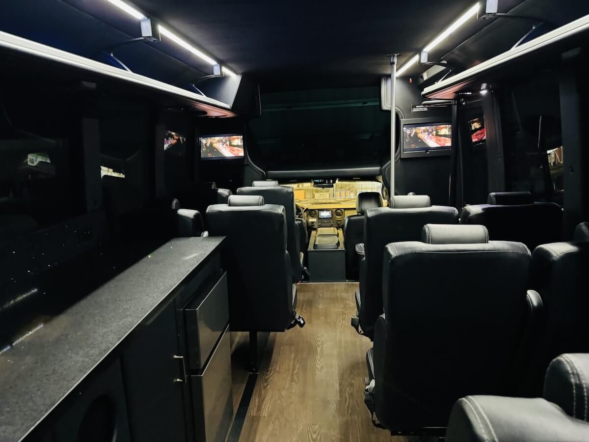 luxury shuttle bus with restroom fresno