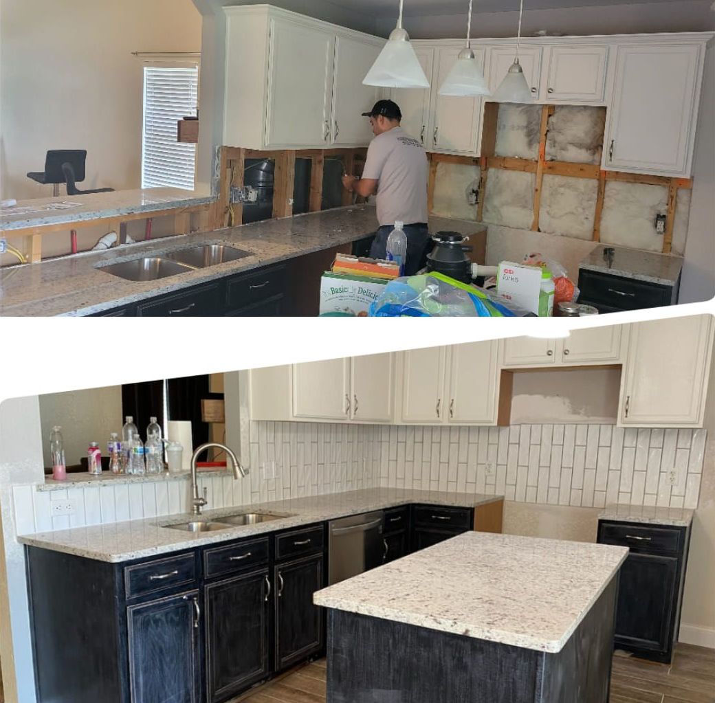 Before and after photos of a kitchen remodel. 
