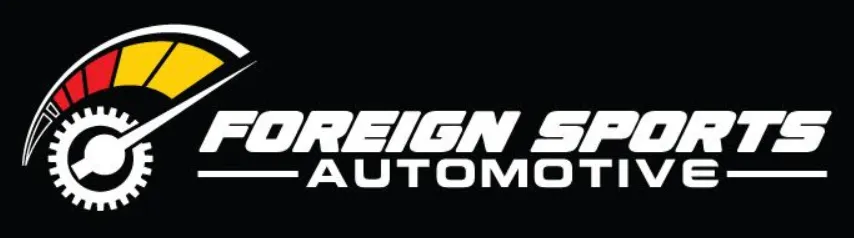 Logo for Foreign Sports Automotive with speedometer and gear.