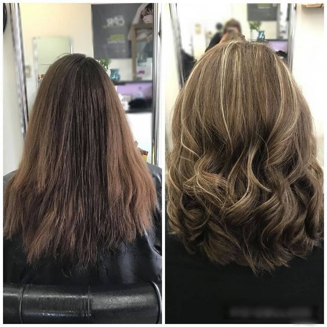 A Before and After Photo of a Woman's Hair in a Salon — Lush Hair Studio in Tumbi Umbi, NSW