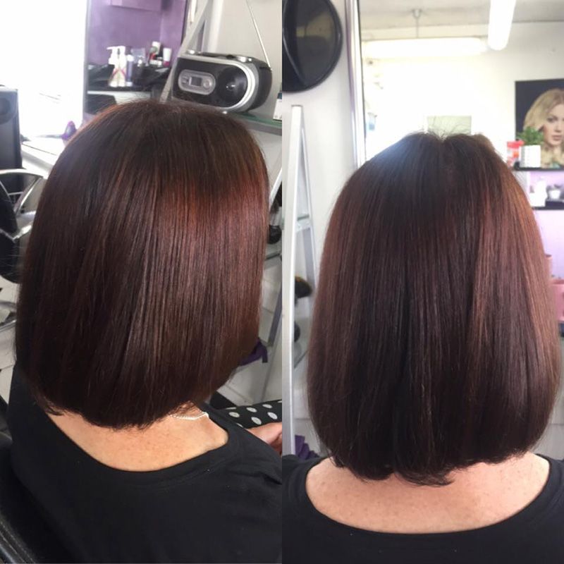 A Before and After Photo of a Woman's Hair — Lush Hair Studio in Tumbi Umbi, NSW