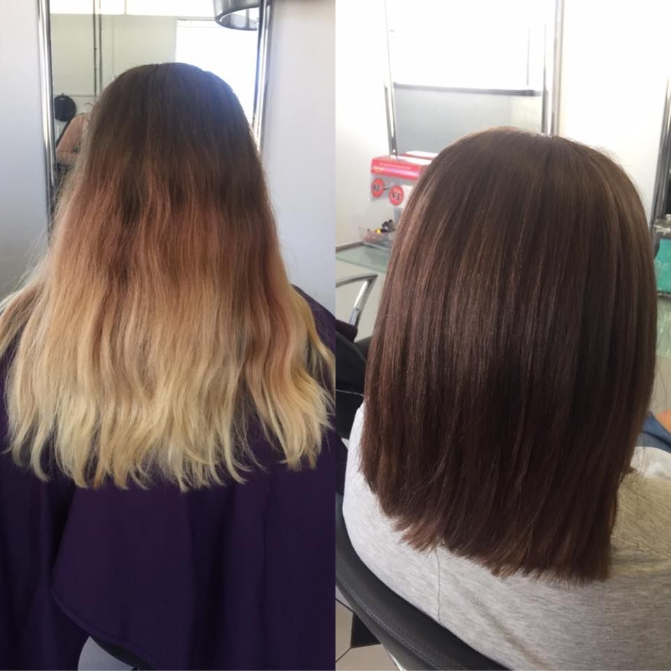 A Before and After Photo of a Woman's Hair — Lush Hair Studio in Tumbi Umbi, NSW
