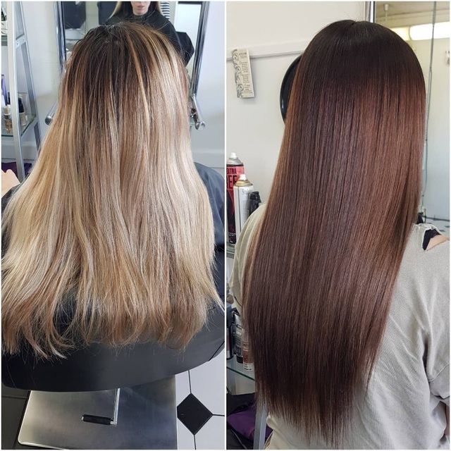 A Before and After Photo of a Woman's Hair in a Salon — Lush Hair Studio in Tumbi Umbi, NSW