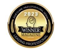 A gold Winner Magazine award for Julie Claire Wild Lotus Floral Design, Leading Professional, 2023. 