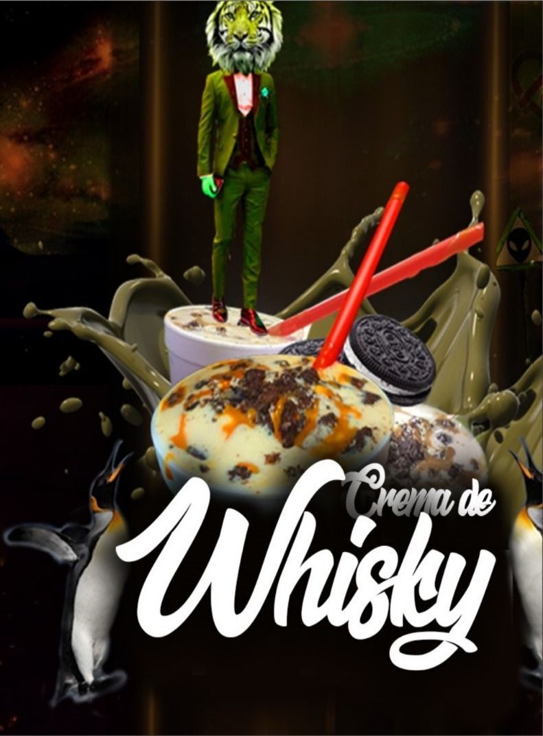 Un cartel de crema de whisky con un tigre