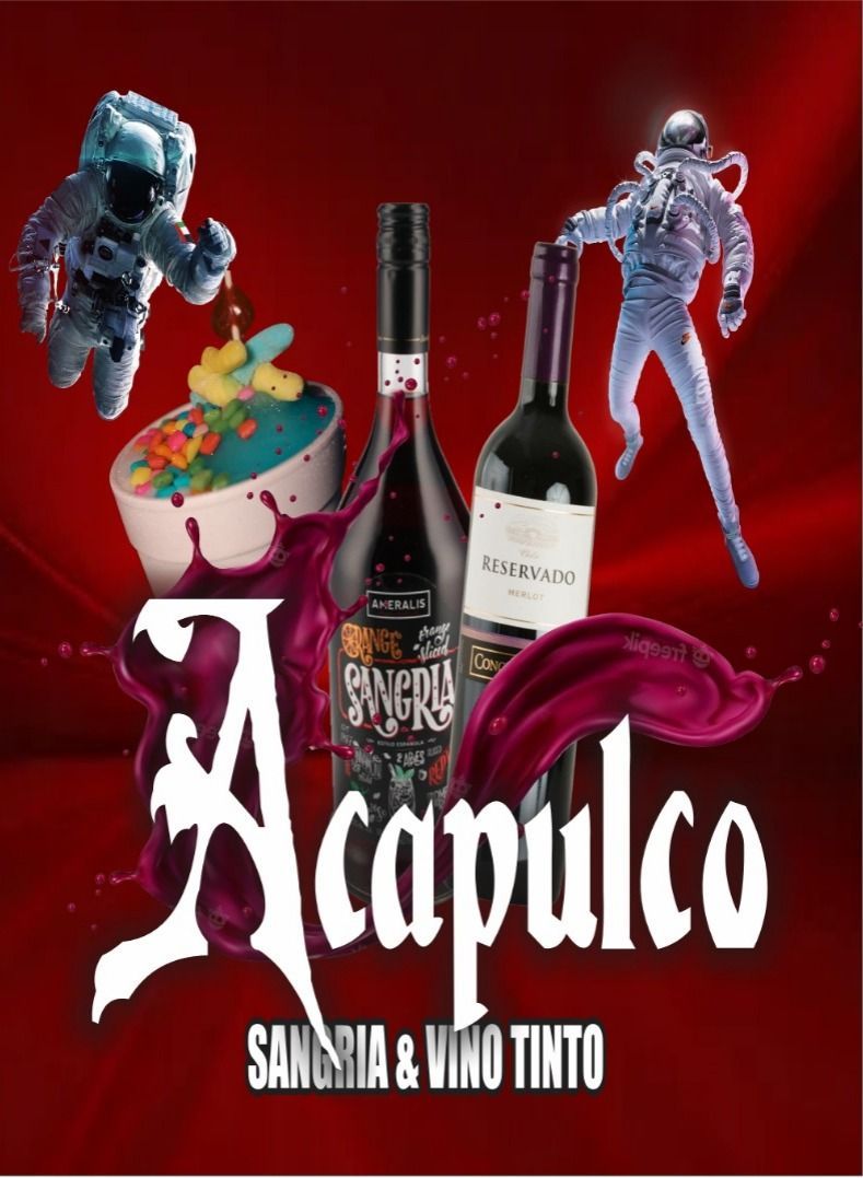 Un cartel de sangría de acapulco y vino tinto