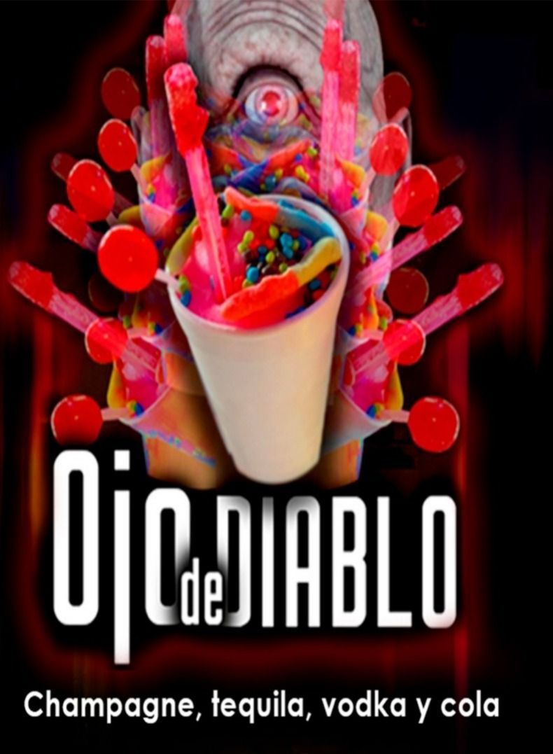 A poster for ojo de diablo champagne tequila vodka and cola