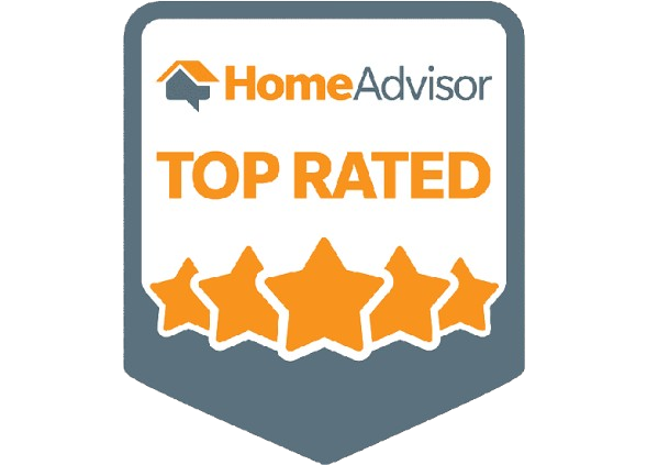HomeAdvisor Top Rated badge with orange stars and white text.