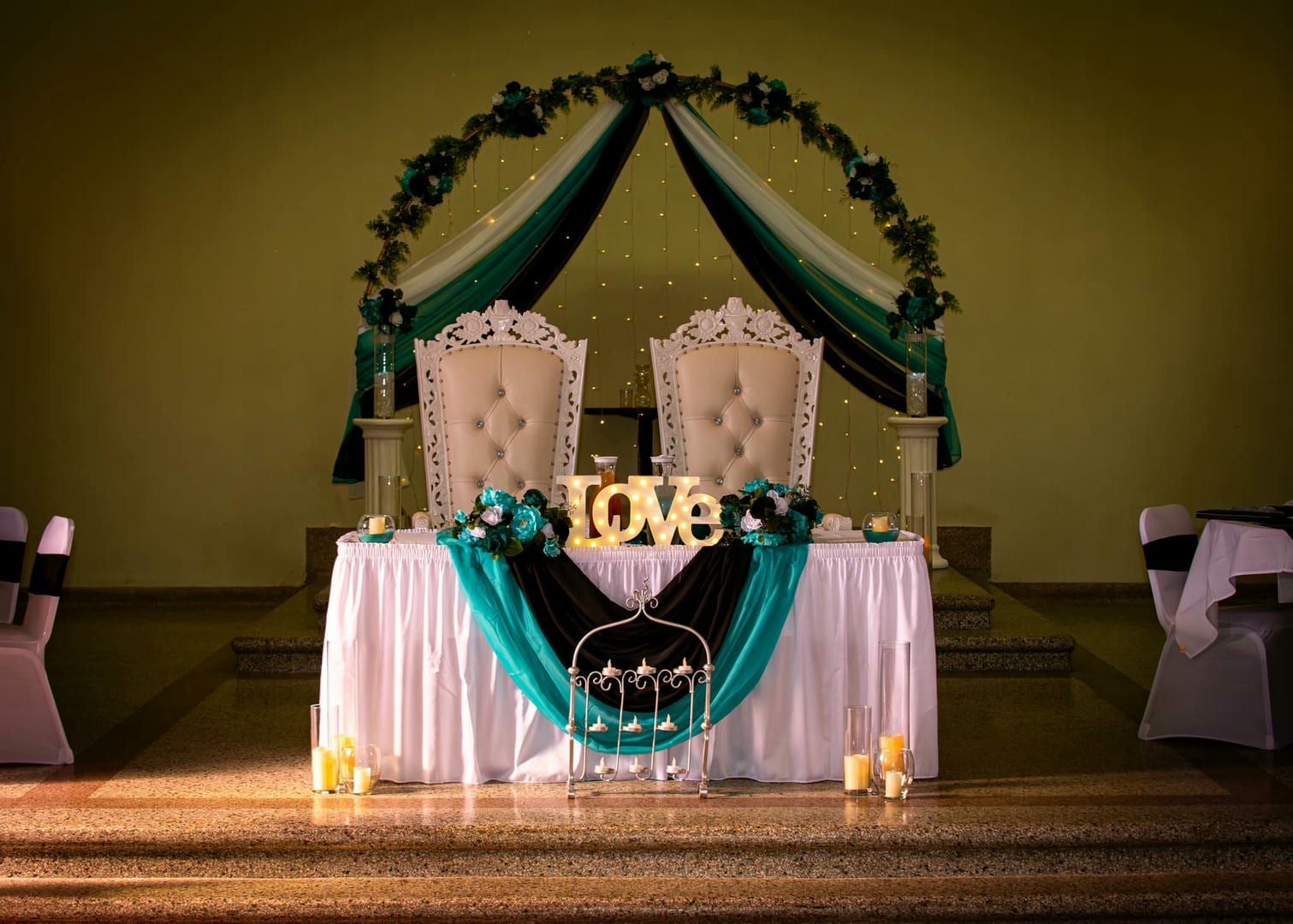 A table with a sign that says love on it