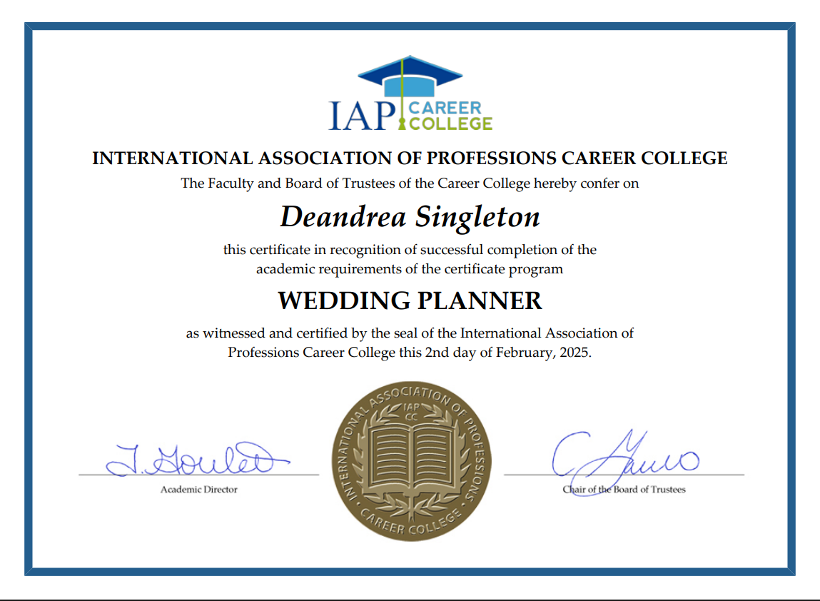A certificate from the international association of professions career college