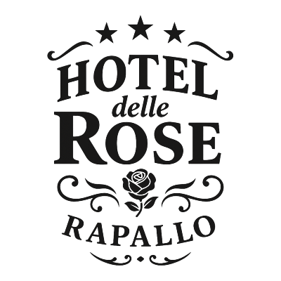 Hotel delle Rose logo with stars, a rose, and Rapallo.