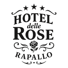 Hotel delle Rose logo with stars, a rose, and Rapallo.