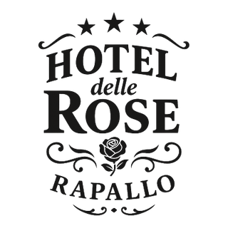 Hotel delle Rose logo with stars, a rose, and Rapallo.