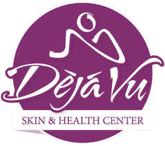the deja vu skin and health center logo in purple and white