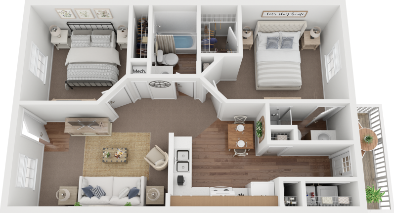 2 BED, 2 BATH Floor Plan