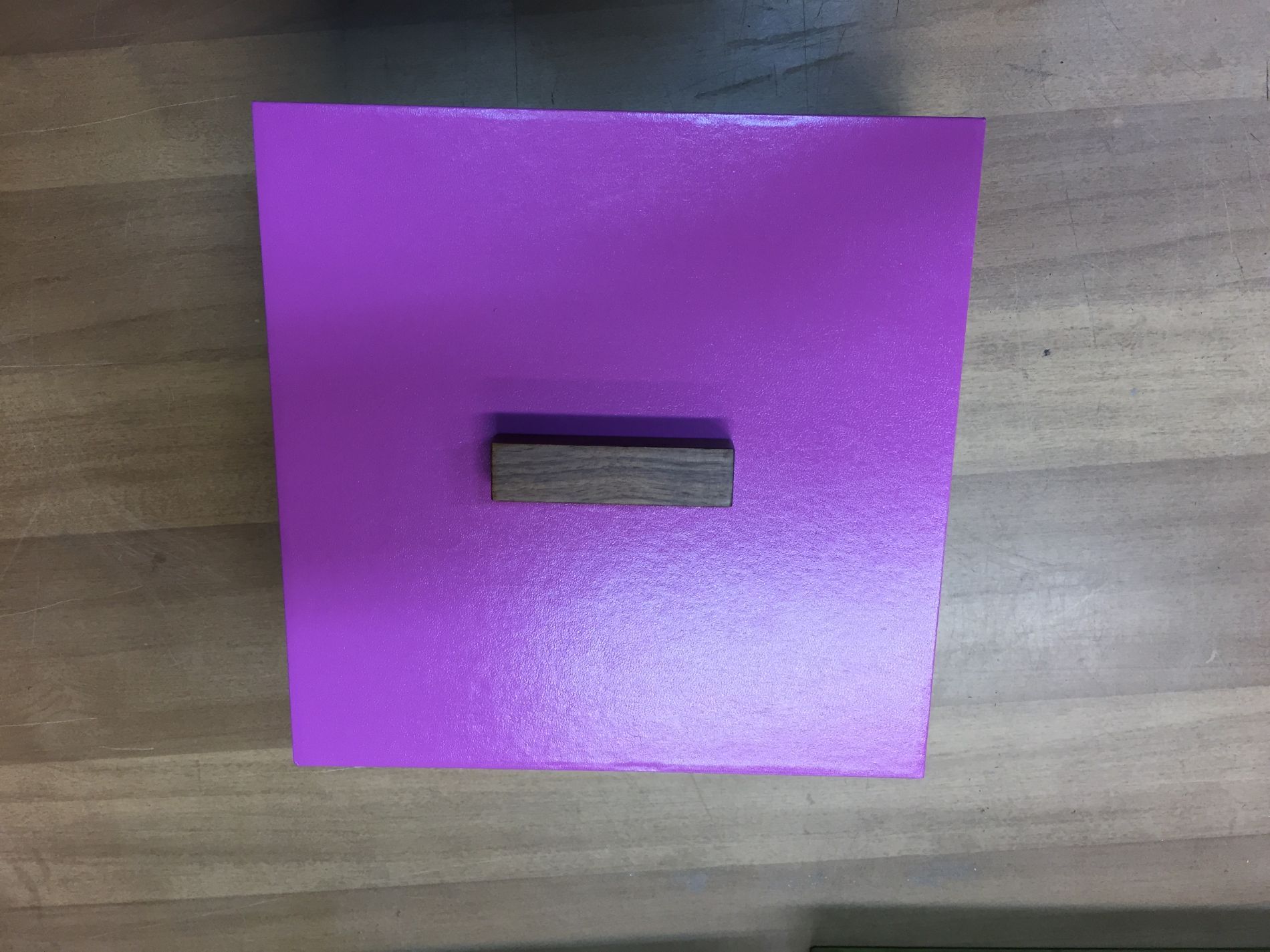 astuccio viola con maniglia in legno