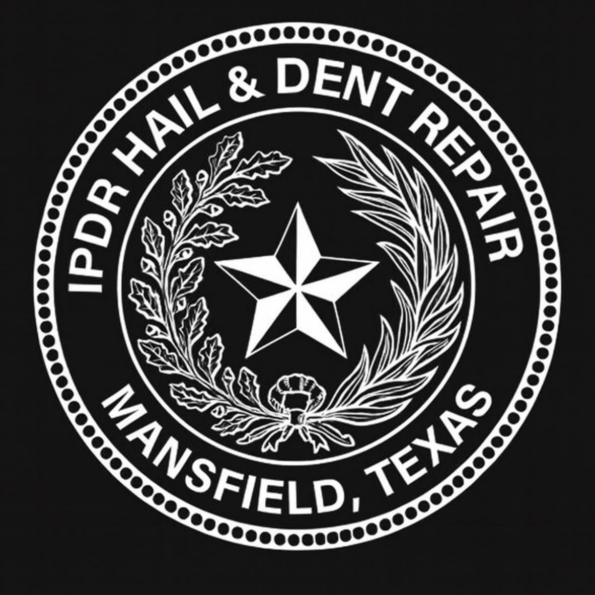 Logo for IPDR Hail & Dent Repair in Mansfield, Texas, with a star and laurel wreath.