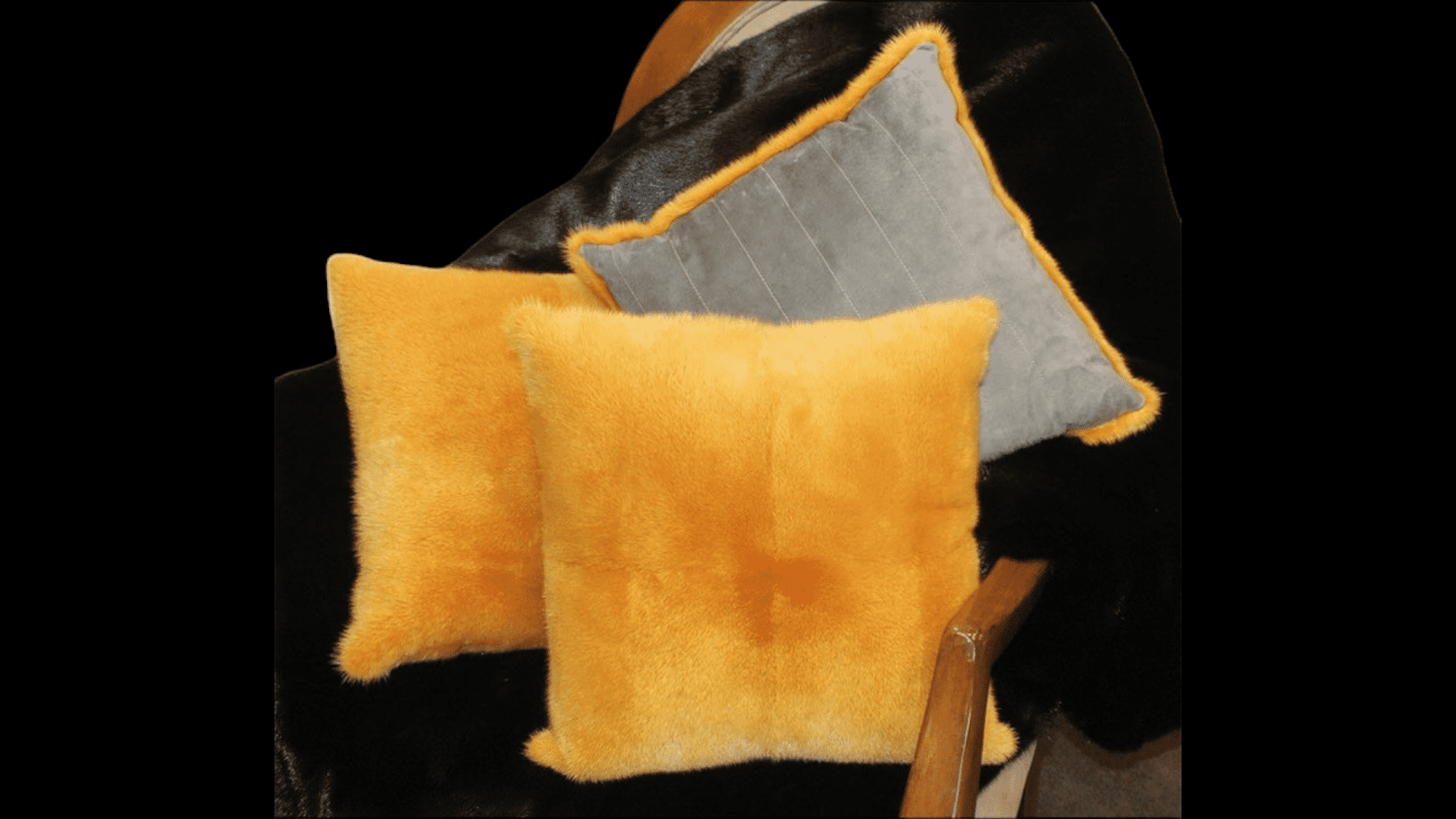 YELLOW MINK FUR SUEDE LEATHER PILLOW DAVID APPEL FURRIER THE REAL FUR DEAL LOS ANGELES BEVERLY HILLS - Beverly Hills, CA- Contact David Appel Furs, Beverly Hills, Los Angeles, CA