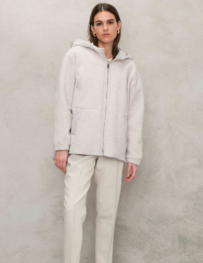 'Suprema' Sand Merino Shearling Jacket w/ Reversible Raincoat