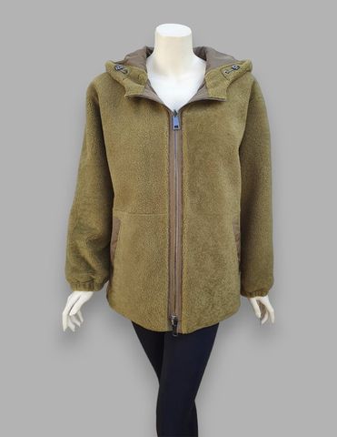 'Suprema' Senape Merino Shearling Jacket w/ Reversible Raincoat