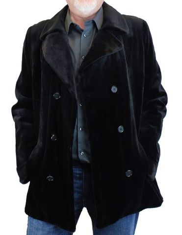 Men's Black Sheared Mink Fur Fitted Double-breasted Jacket, Peacoat