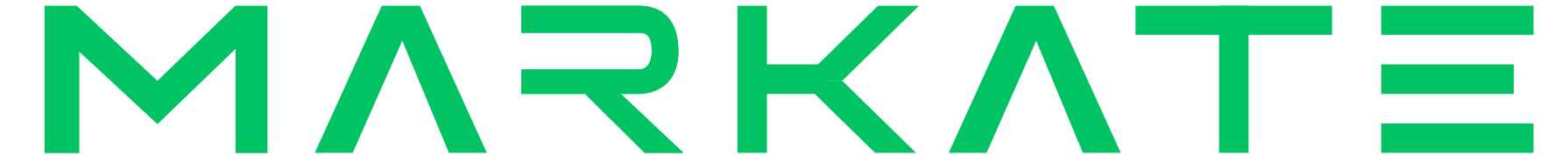 Green MARKATE logo with stylized lettering and orange accent line