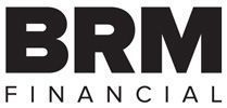 a black and white logo for brm financial on a white background .