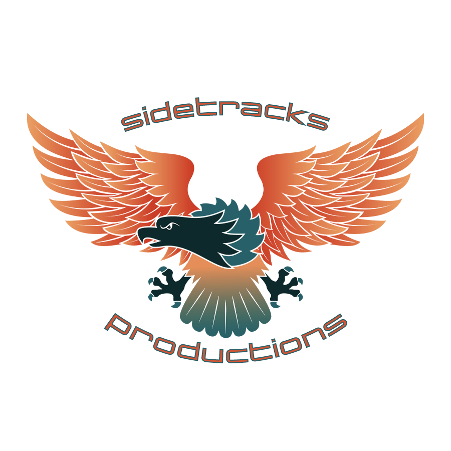 multicolor american traditional eagle in blue-green, orange, and red gradient with title above and below