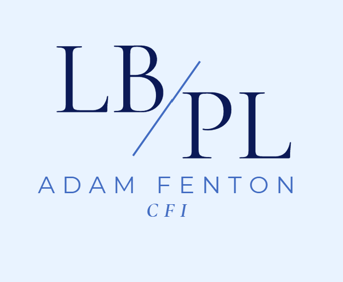 The logo for adam fenton cfi is blue and white