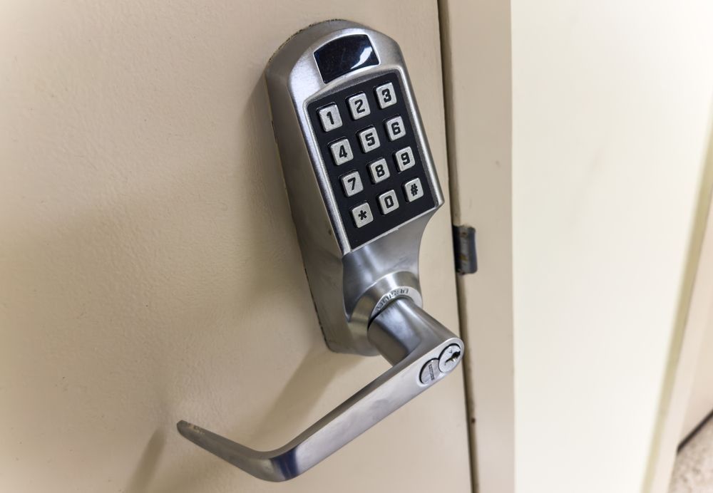 Digital Keypad and Handle On A Beige Door — CQR Locksmiths In Moree, NSW
