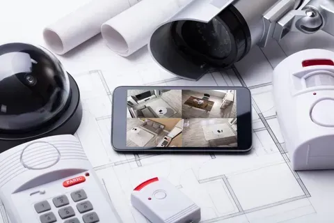 Security System Components Including Cameras, A Keypad, and Phone With A Live Security Feed — CQR Locksmiths In Moree, NSW