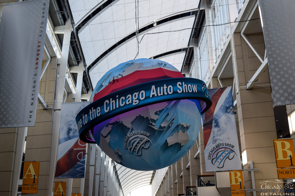The chicago auto show is being held in a building