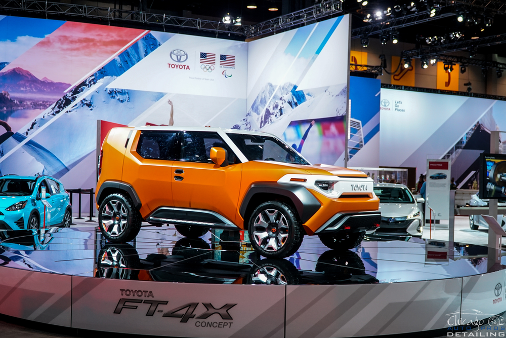A toyota ft4x concept car is on display at a car show